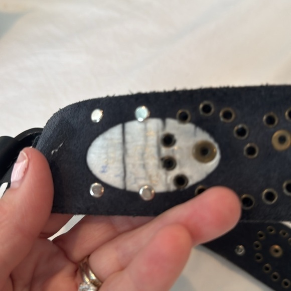 Embellished Black Leather Belt with Colorful Accents